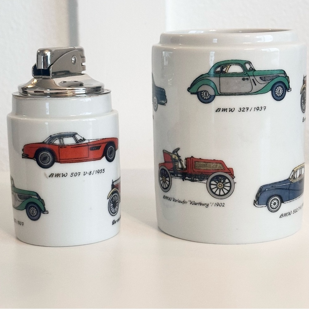 VTG BMW Germany Porcelain Tabletop Empty Lighter Cigarette Jar Automobiles READ! - Picture 8 of 15